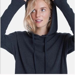 Lett Bari Grey Rib Drawstring Soft and Cozy Loungewear Hoodie Charcoal